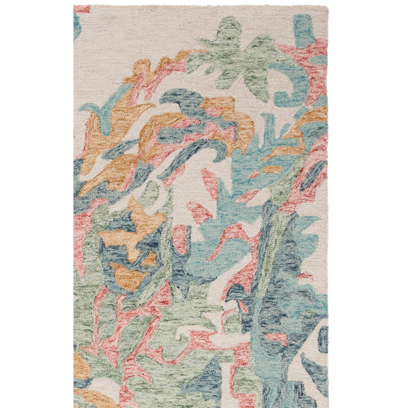 Louraine Hand Tufted Wool/Cotton Floral Rug in Ivory/Pink, Rectangle 5" x 8"