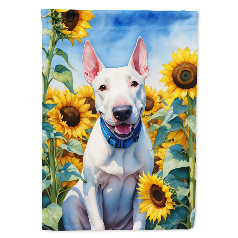 Irish Wolfhound in Sunflowers Garden Flag, English Bull Terrier