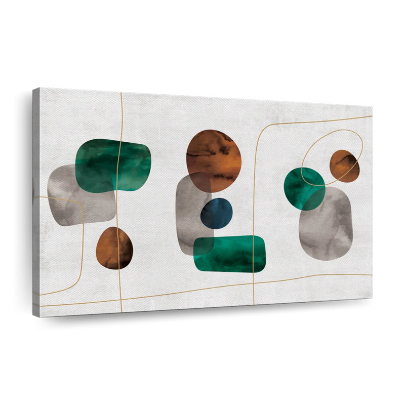 Reproduction sur toile de formes émeraude et ambre, H 30 po x l 45 po x P 1,25 po