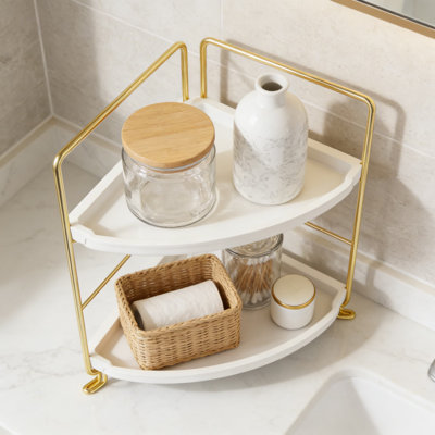 Tablette de rangement empilable à 2 niveaux pour la salle de bain, la cuisine et le meuble-lavabo, rangement en coin pour les cosmétiques, les épices et les articles essentiels