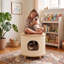 Lit pour chat moderne et ferme en sisal moderne avec maisonnette pour chat, table de bout / tabouret 2-en-1 et grattoir pour chat, mobilier multifonctionnel adapté aux animaux de compagnie pour le salon, la chambre à coucher, la décoration intérieure et le cadeau-131260396