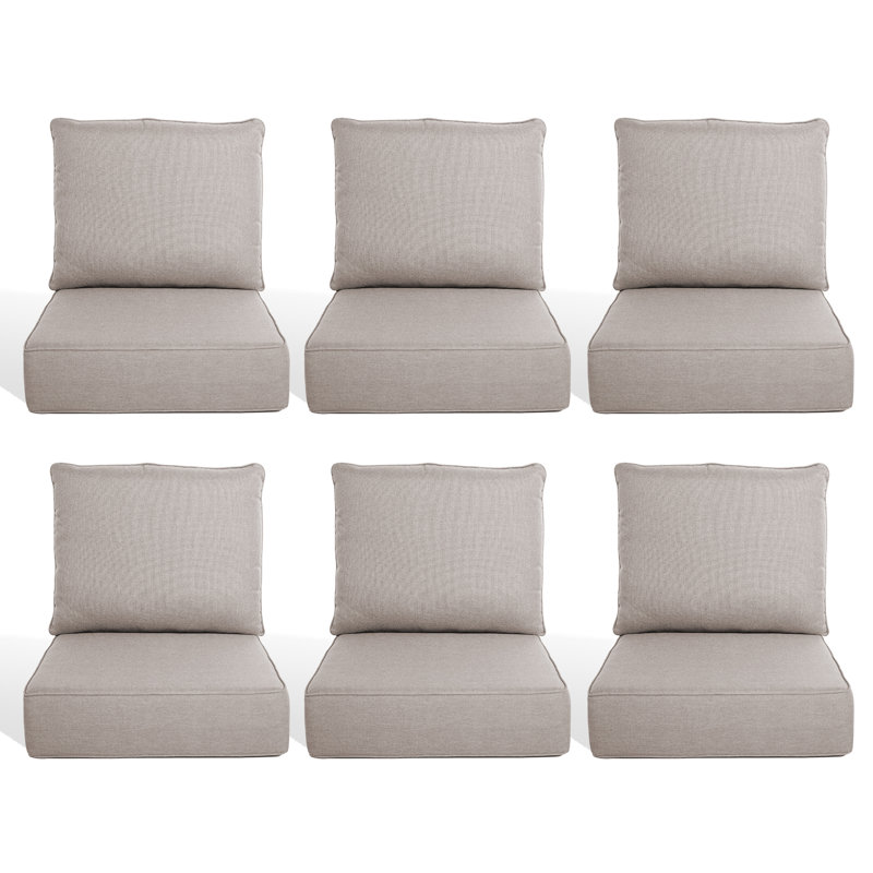 6" Outdoor Cushions For Patio Furniture, 22X24x6 Thick Seat Cushion Set Of 6, Fade Resistant Couch Chair Replacement Cushions High Density Deep Wicker Chair Cushion W/Removable Cover