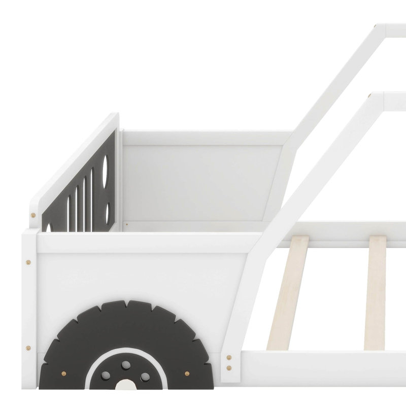 Lit plateforme double avec roulettes, Blanc