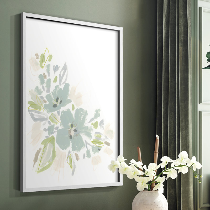 Seafoam Petals I Framed Print - Solid Wood, 20" H x 16" W, White