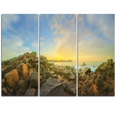 Beautiful Romantic Beach Sunrise - 3 Piece Graphic Art on Wrapped Canvas Set -  Design Art, PT11799-3P