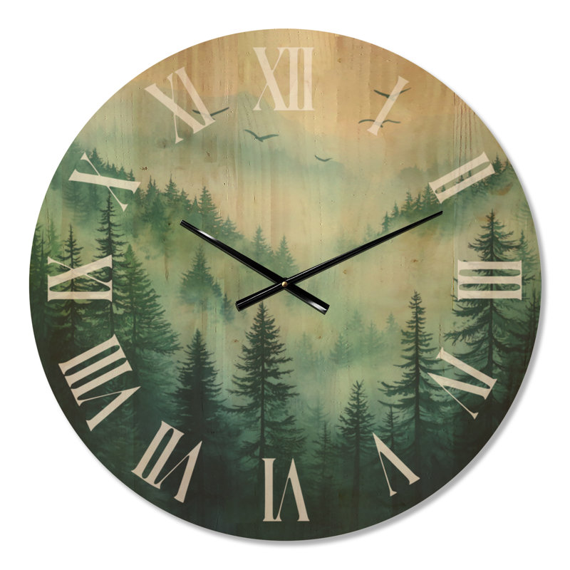 Horloge murale surdimensionnée en bois - Brume matinale, forêt nationale de Banff au Canada, Medium