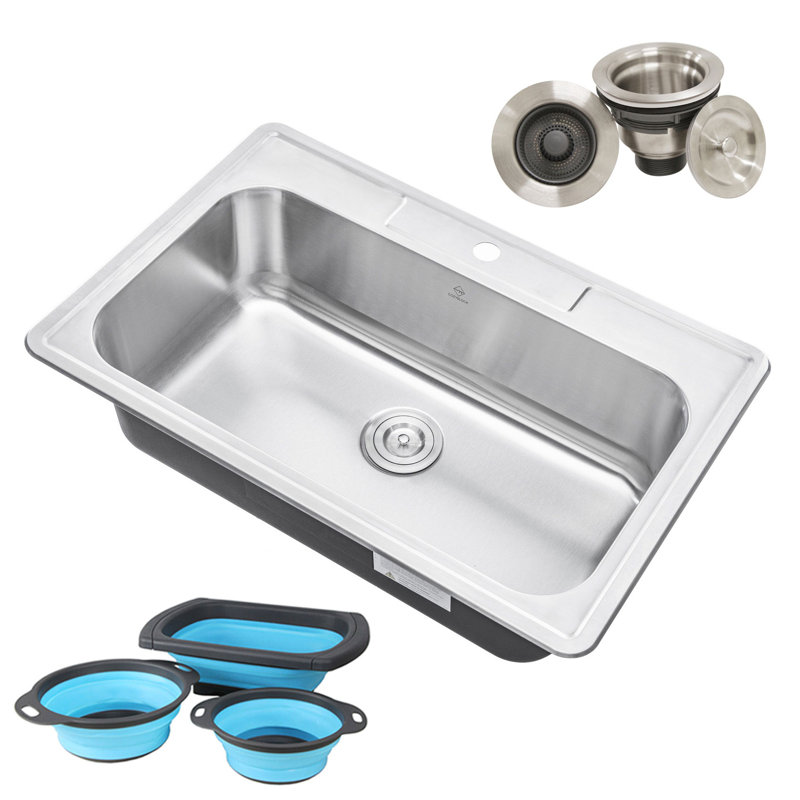 33'' L Drop-In Single Bowl Stainless Steel Kitchen Sink, 1 Hole