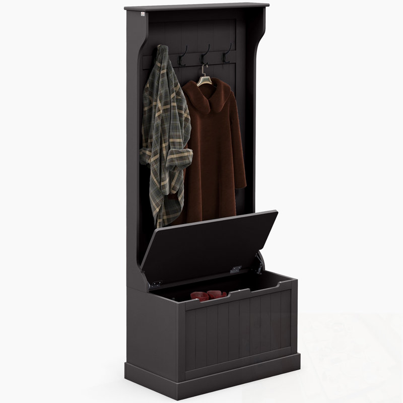 Hall Tree with flip top storage bench and 4 Hooks, Black