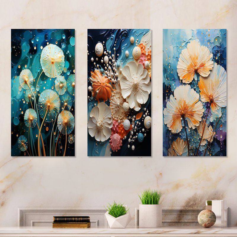 Ensemble 3 pièces Seacreature Reflections - Abstract Botanicals, H 28 po x l 36 po, Toile tendue