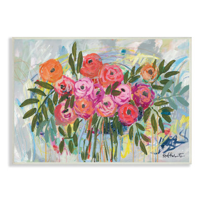 Abstrait, rotatif, fleurs printanières, roses, élégance décontractée, gris, ferme rustique surdimensionnée, estampe numérique, art texturé par Kait Roberts