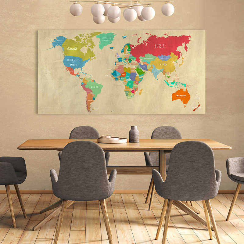 Hipster World Map by Joannoo - Wrapped Canvas Print, 35cm H x 70cm W x 4cm D