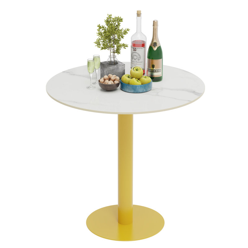Whitnash Round Marble Top Metal Base Dining Table, Gold, 78H x 76L x 76cmW