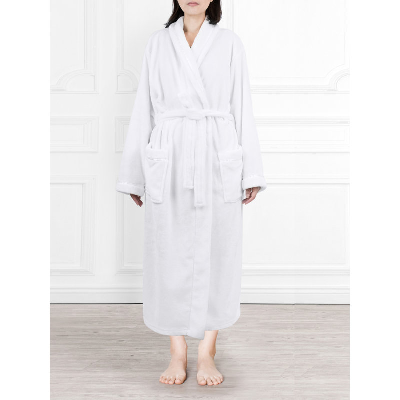 Peignoir mi-mollet en molleton avec poches, G / TG, Blanc