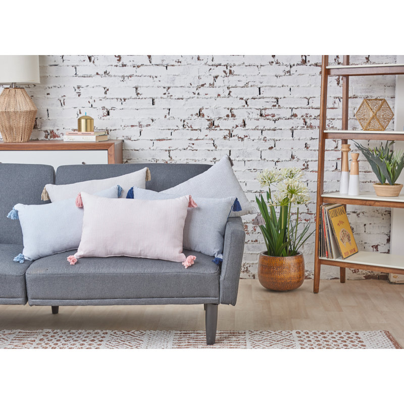 Fairlee Cotton Striped Lumbar Pillow, Blush