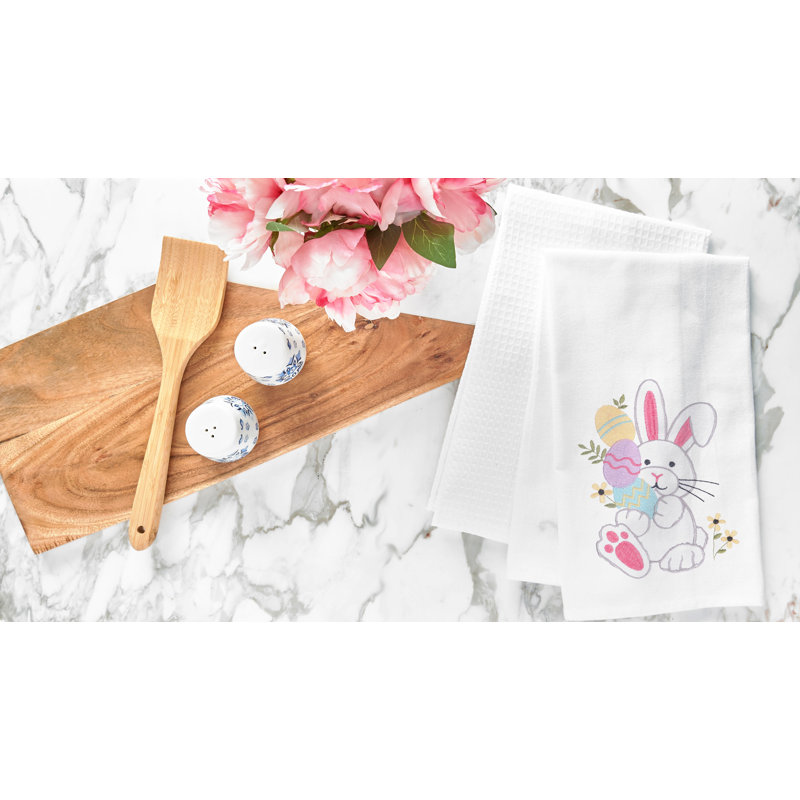 Serviette de Pâques, Chasse aux œufs de lapin de Pâques blanc / rose 