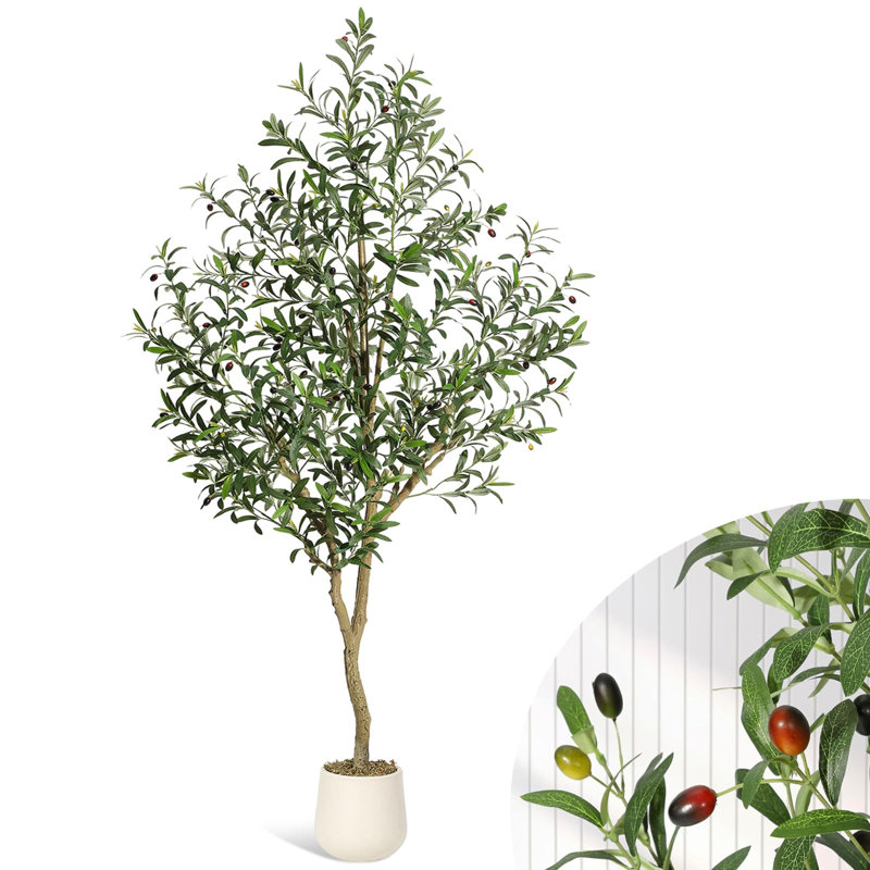 Faux olivier haut, oliviers d'intérieur Artificia avec pot de fleurs blanc, 1, H 84 po x l 9 po x P 9 po