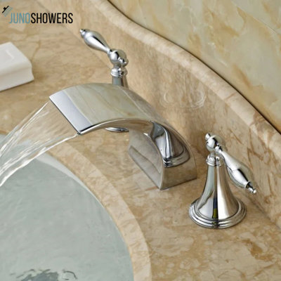 Belem Chrome Finish Dual Handle Widespread Waterfall Sink Faucet – Elegant & Durable Design