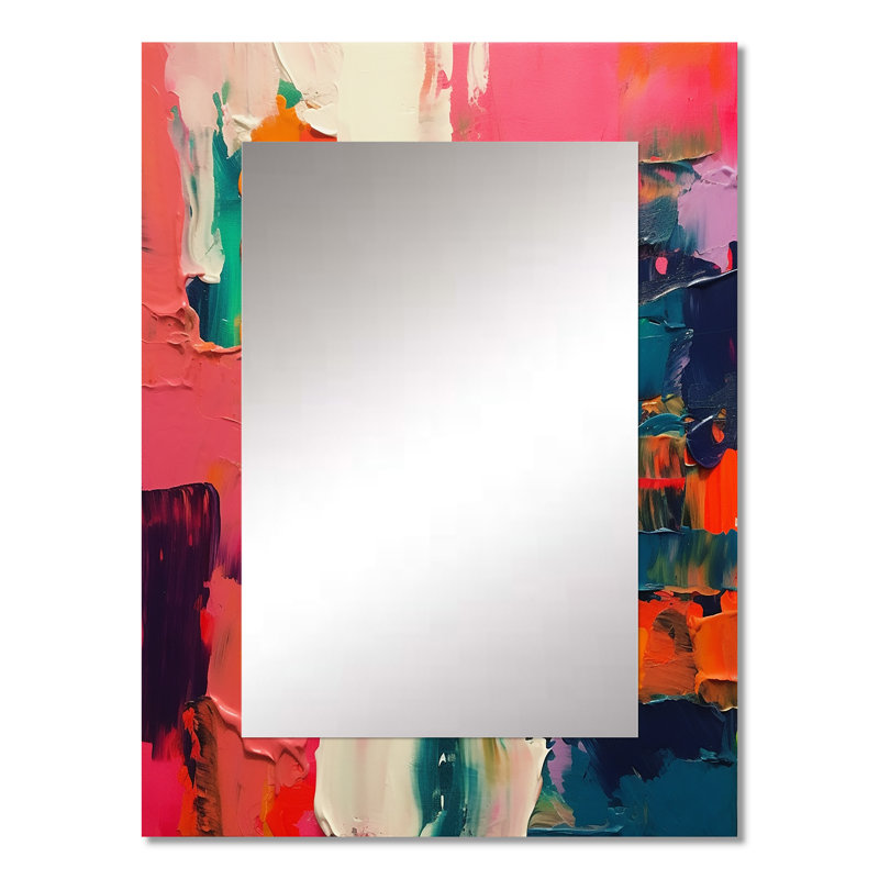 «Pink and Blue Fragments Of Reality» - miroir mural décoratif abstrait, miroir rose, impression d'art en métal, 32 po x 24 po