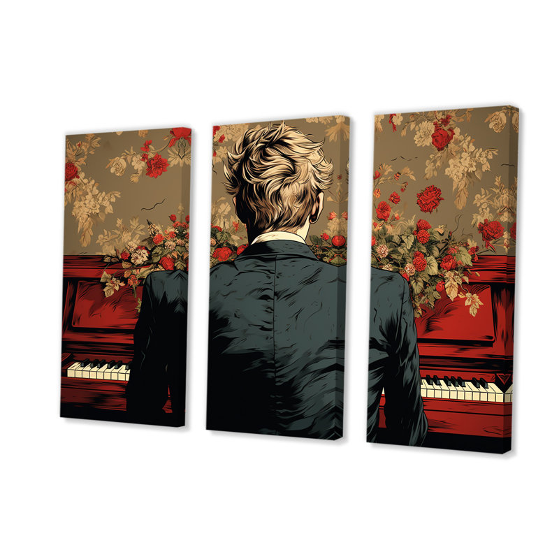Élégance rétro de piano classique rouge - art mural piano, Toile tendue, H 40 po x l 60 po