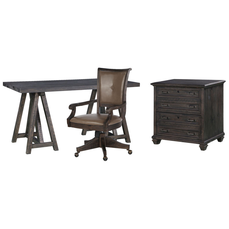 Desk With Chair And Lateral File, Weathered Charcoal, 3 Pieces: Desk, Chair, Filing Cabinet