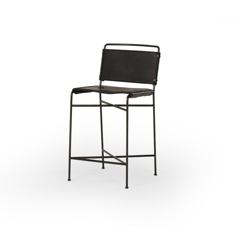 Kenza Counter Stool, Counter Stool (26” Seat Height), Vegan Leather-Black, Black