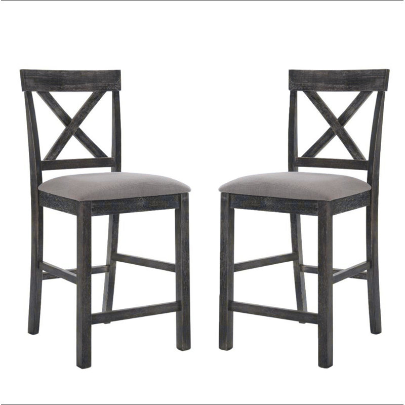 Ensemble de 2 chaises à hauteur de comptoir avec siège rembourré en lin, Gris antique