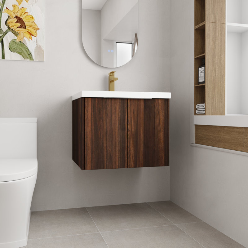 23.63'' Single Bathroom Vanity with Resin Top, California Walnut