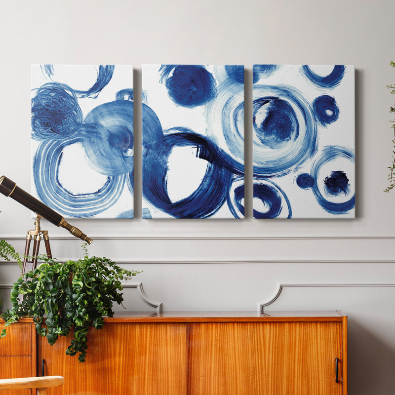 Blue Circle Study IV - Toile tendue avec châssis de qualité supérieure - Prêt à être accroché, H 12 po x l 24 po x P 1 po