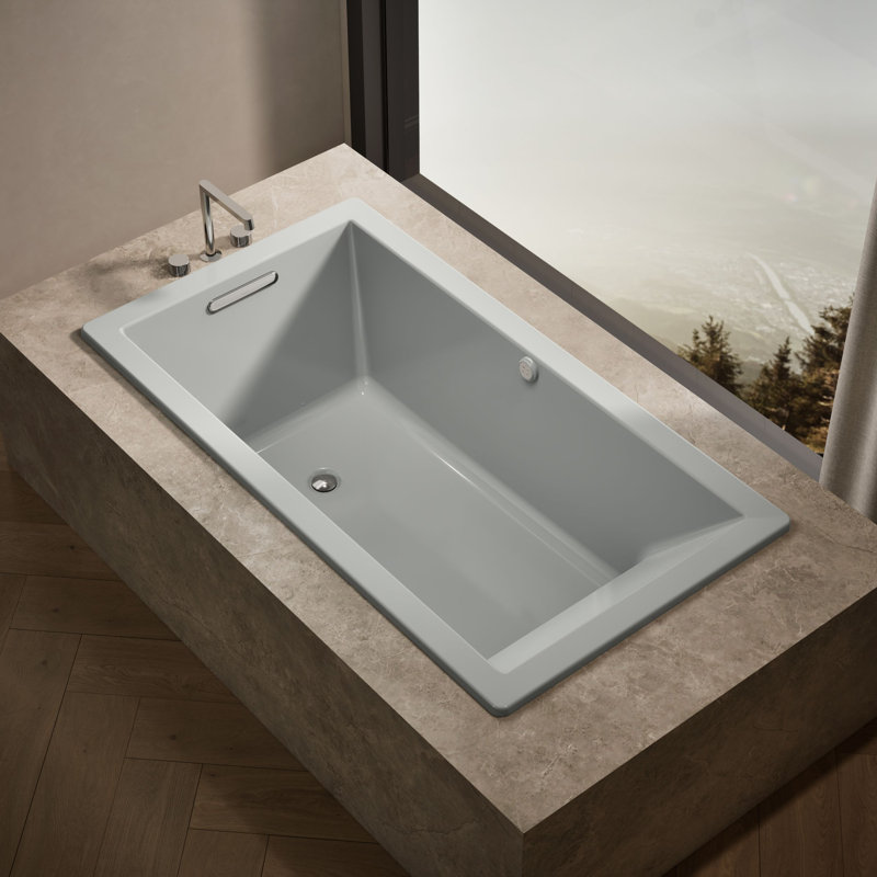 Underscore Rectangle 66'' x 36'' Drop In Whirlpool Acrylic Bathtub with Heater, Ice Grey