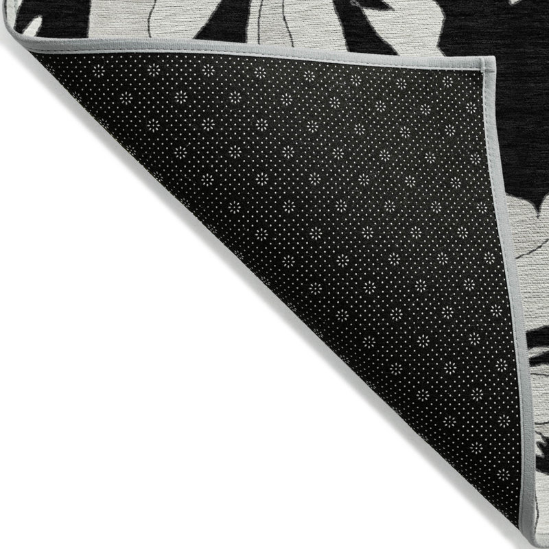 Tapis d'intérieur lavable à motif floral gris 3 pi x 5 pi