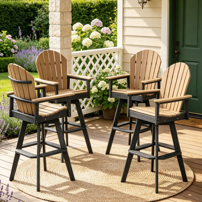 Set of 4 Swivel HDPE Patio Bar Chairs, All-Weather Outdoor Stools