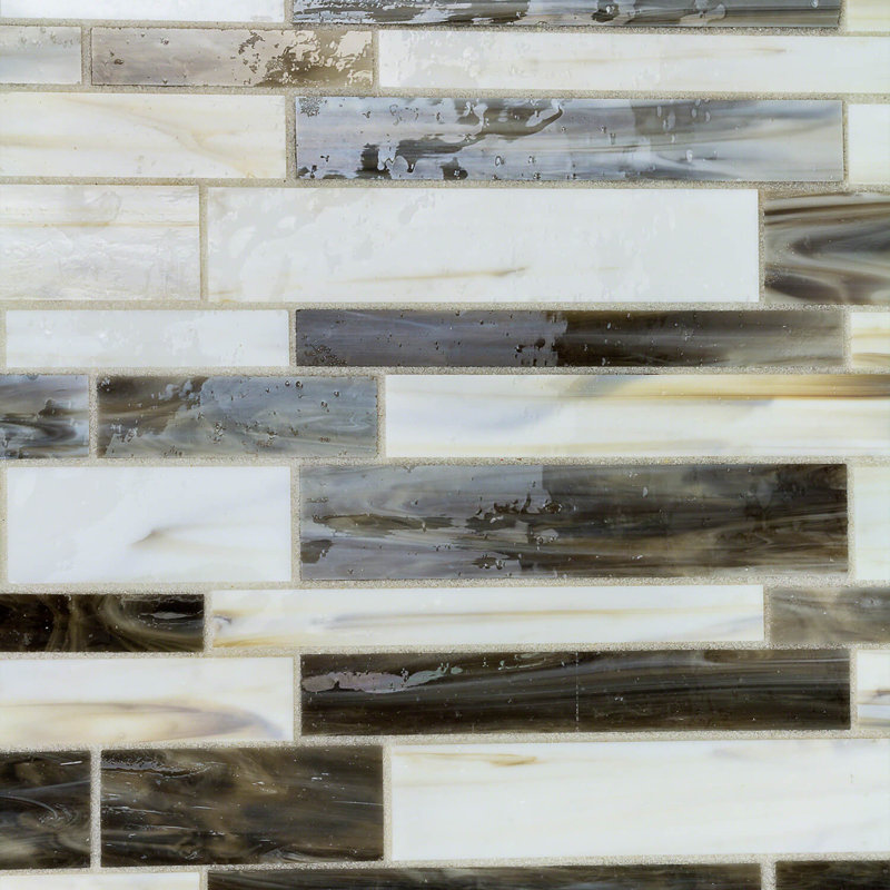 Matchstix Glass Linear Tile 12" x 12", Black/White