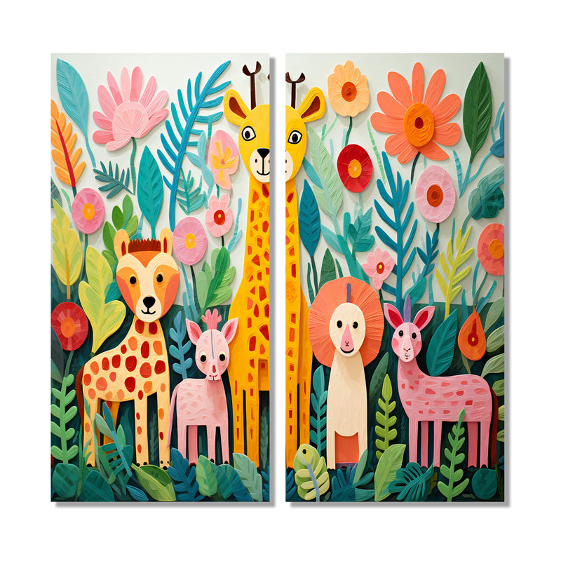 «Colorful Cute Animal Nursery I», art mural chambre de bébé, H 32 po x l 32 po, Toile tendue, Ne s’applique pas