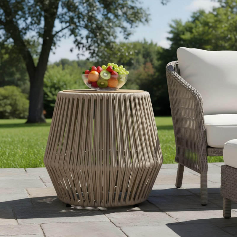 Table d'appoint Lacey, Beige Rope/Light Teak Finish