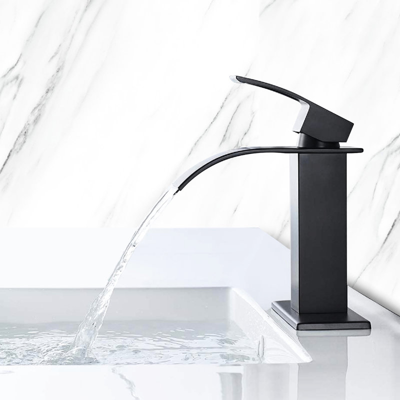 Stainless Steel Waterfall Spout Bathroom Faucet, Single Handle, Matte Black Spout, Coloring, Matte Black