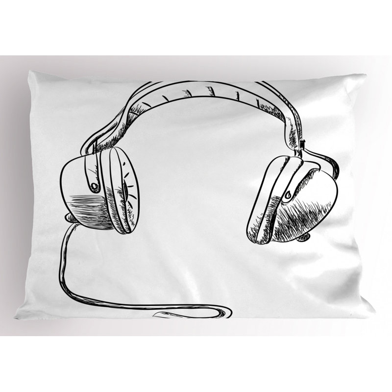 King Size White and Charcoal Music Pillow Sham