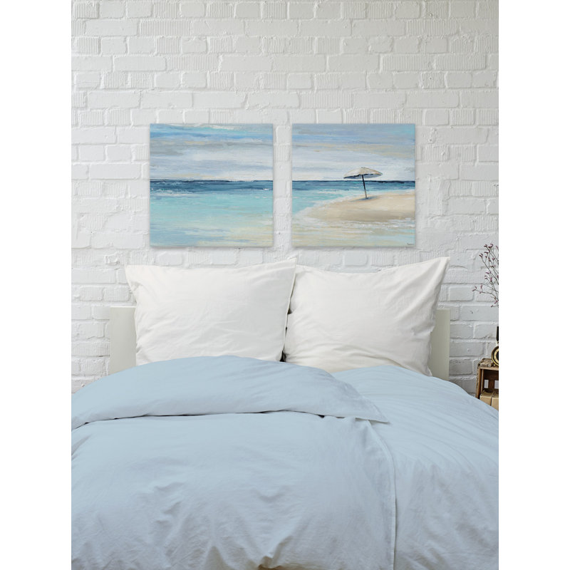 «Paradise Shore II» par Parvez Taj, peinture sur toile tendue 2 pièces, H 18 po x l 18 po x P 1,5 po