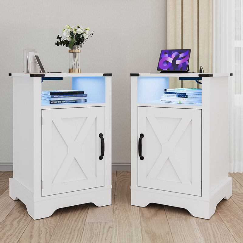 Table de chevet à DEL avec station de charge, Blanc, Individuel