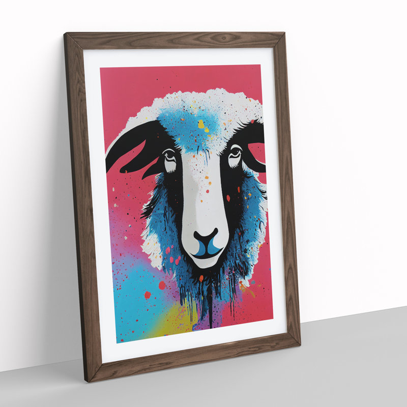 Sheep Drip No.1 Abstract - Single Picture Frame Painting, 46cm H x 34cm W x 2cm D, Brown Framed
