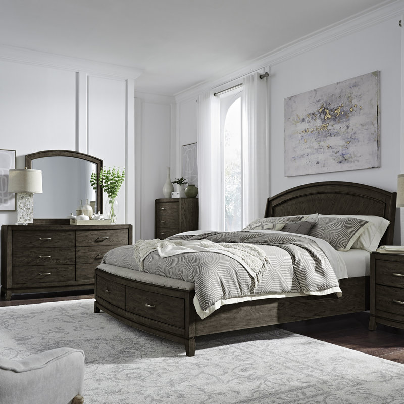 Drelan Panel Bedroom Set, King,  4 Pieces: Bed; Mirror; Dresser; Chest, Dark Brown