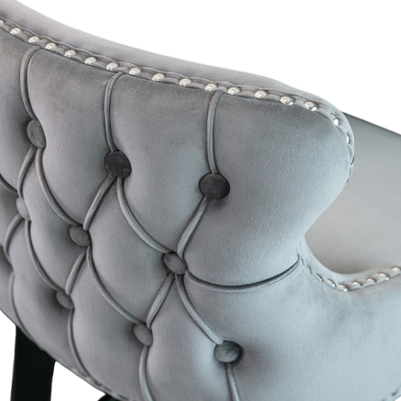 Tabourets de bar rembourrés en velours Seita, Gray, 2