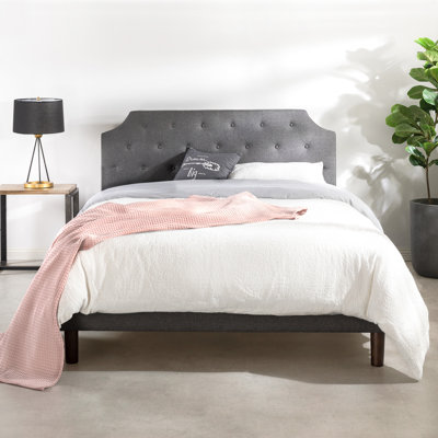 Lit plateforme tapissier capitonné Mavn, gris foncé