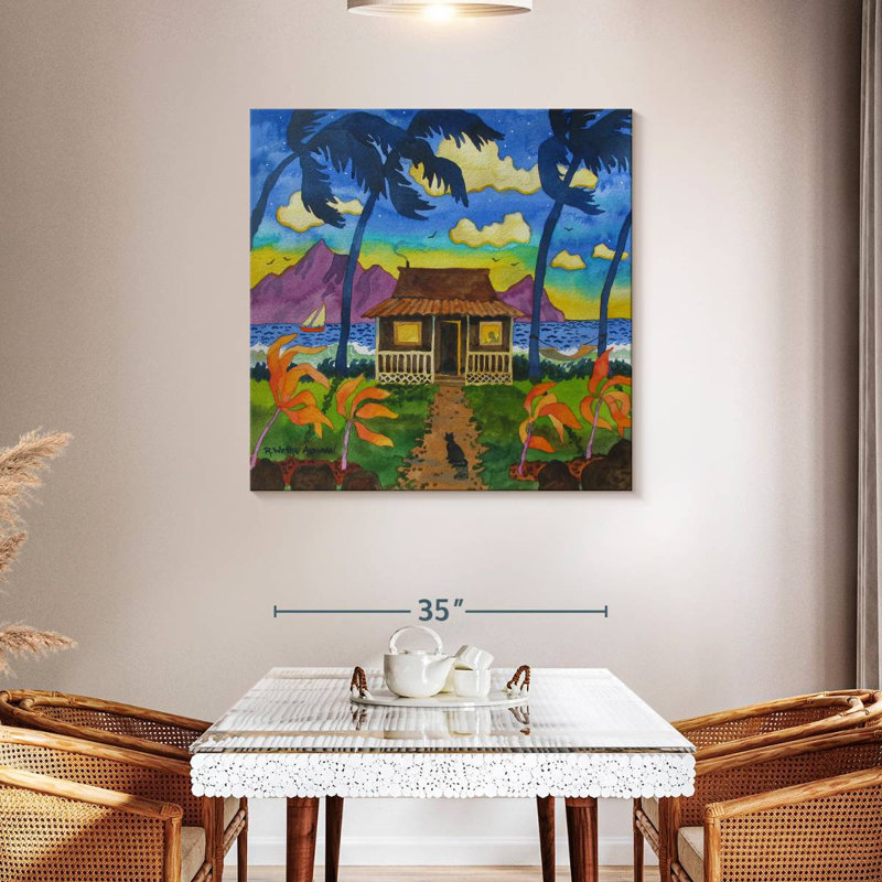 Gillard Tropical Hut With Cat, 39" H x 39" W
