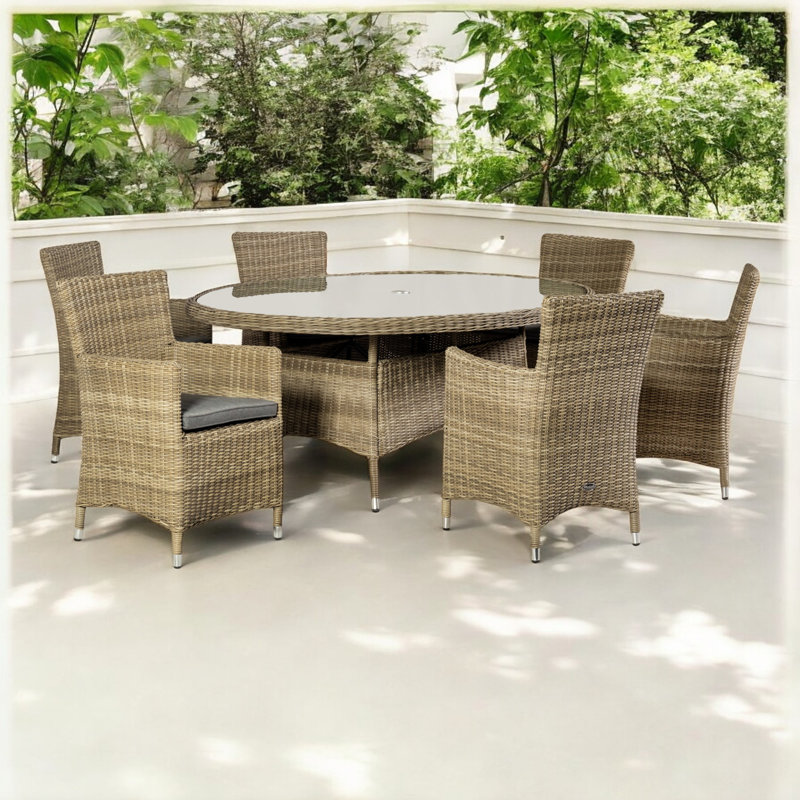 Wentworth 6 - Person Wicker Patio Dining Set with Oval Table , Cushions Included