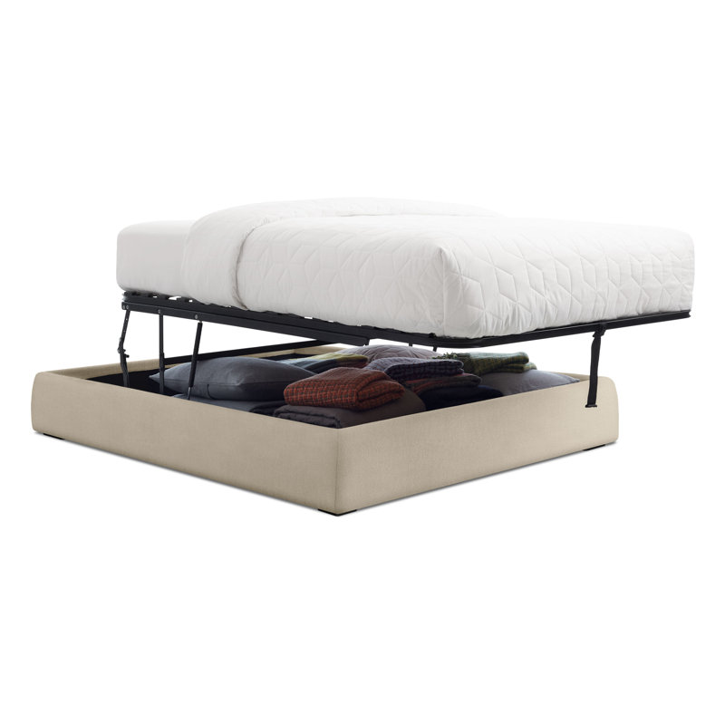 Lid Upholstered Storage Bed, Full, Barto Sand, Lift Up Storage