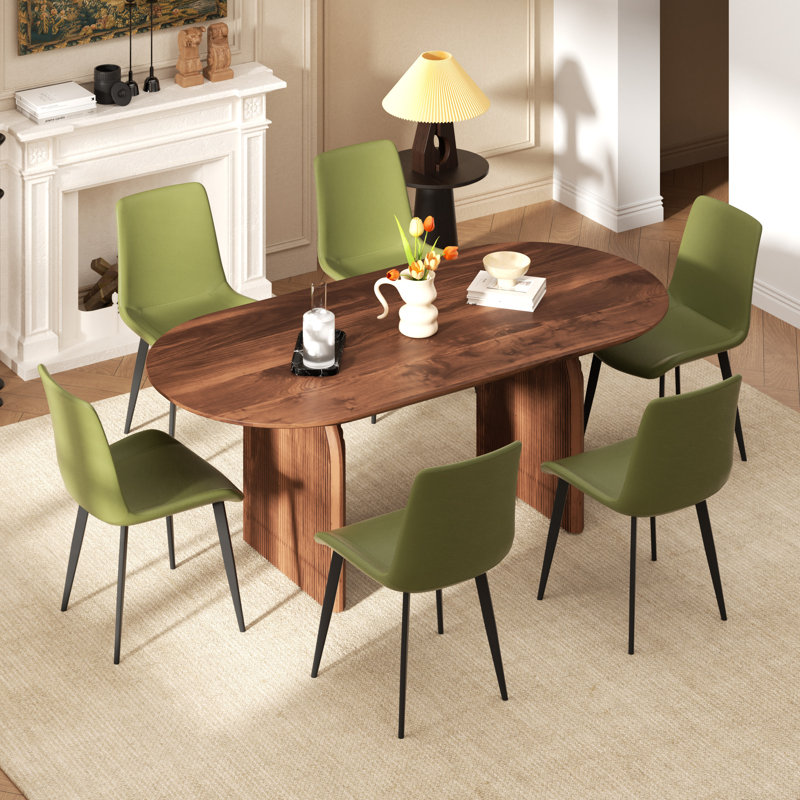 Ensemble de table de salle à manger 70 po, 7 pièces : table, 6 chaises, Brun/vert