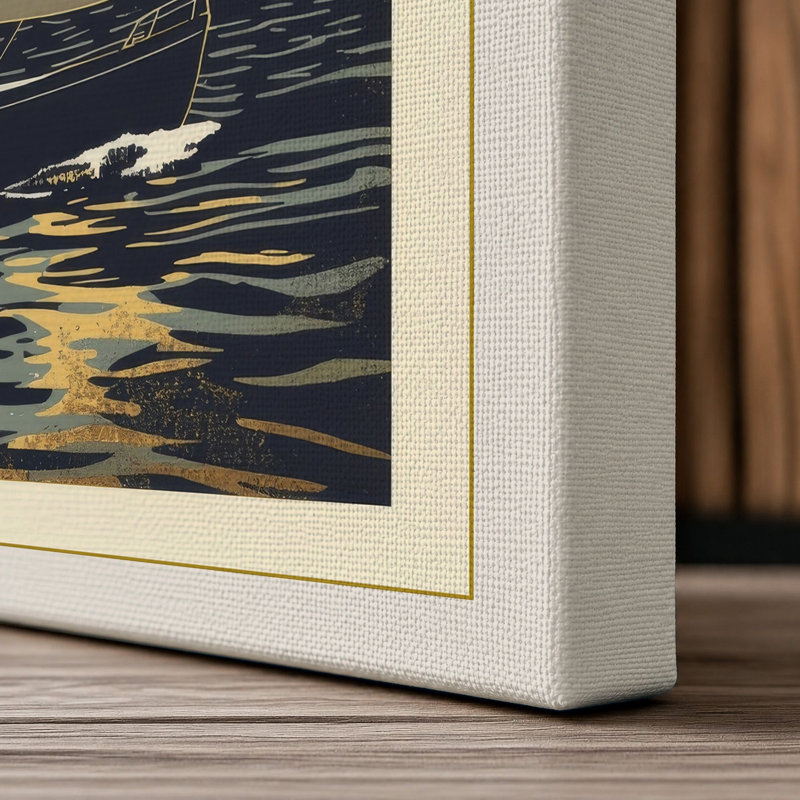 Sailboat in Motion Coastal - Wrapped Canvas, 18x12 - 45.7 x 30.5 cm, Cream Border