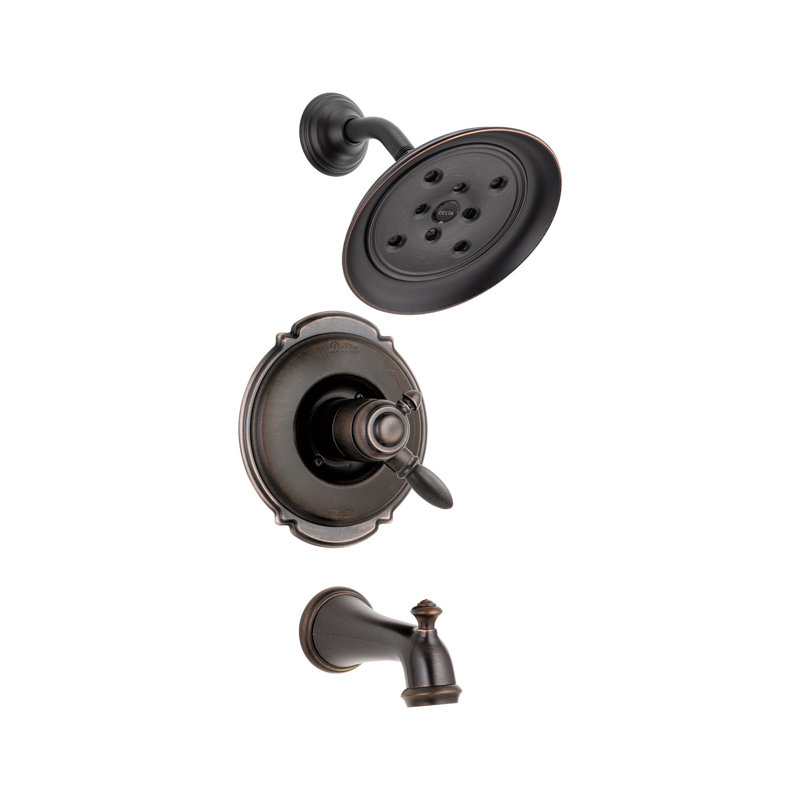 Garniture de robinet de baignoire et douche à contrôle de volume avec poignées levier et moniteur Victorian, Bronze vénitien