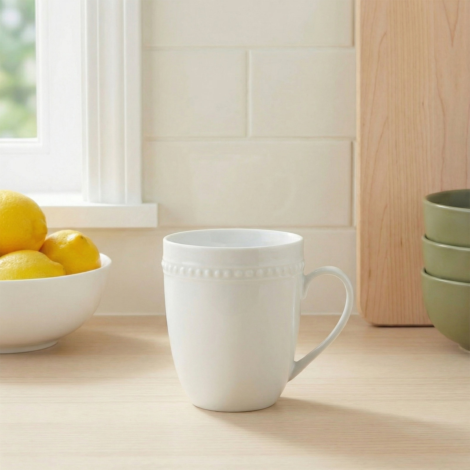 Everyday White Beaded Porcelain Mug