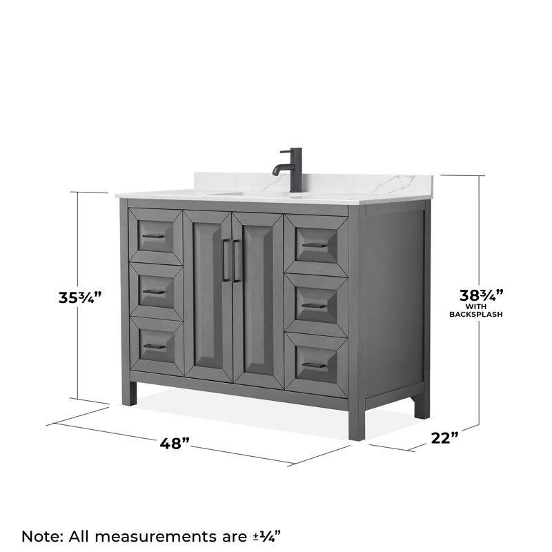 Daria 48'' W Vanity, Gray, Matte Black, Giotto Quartz